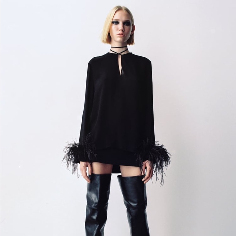 NWT Zara Flowing Blouse with Feathers | Blogger Favorite Feather Cuff Top